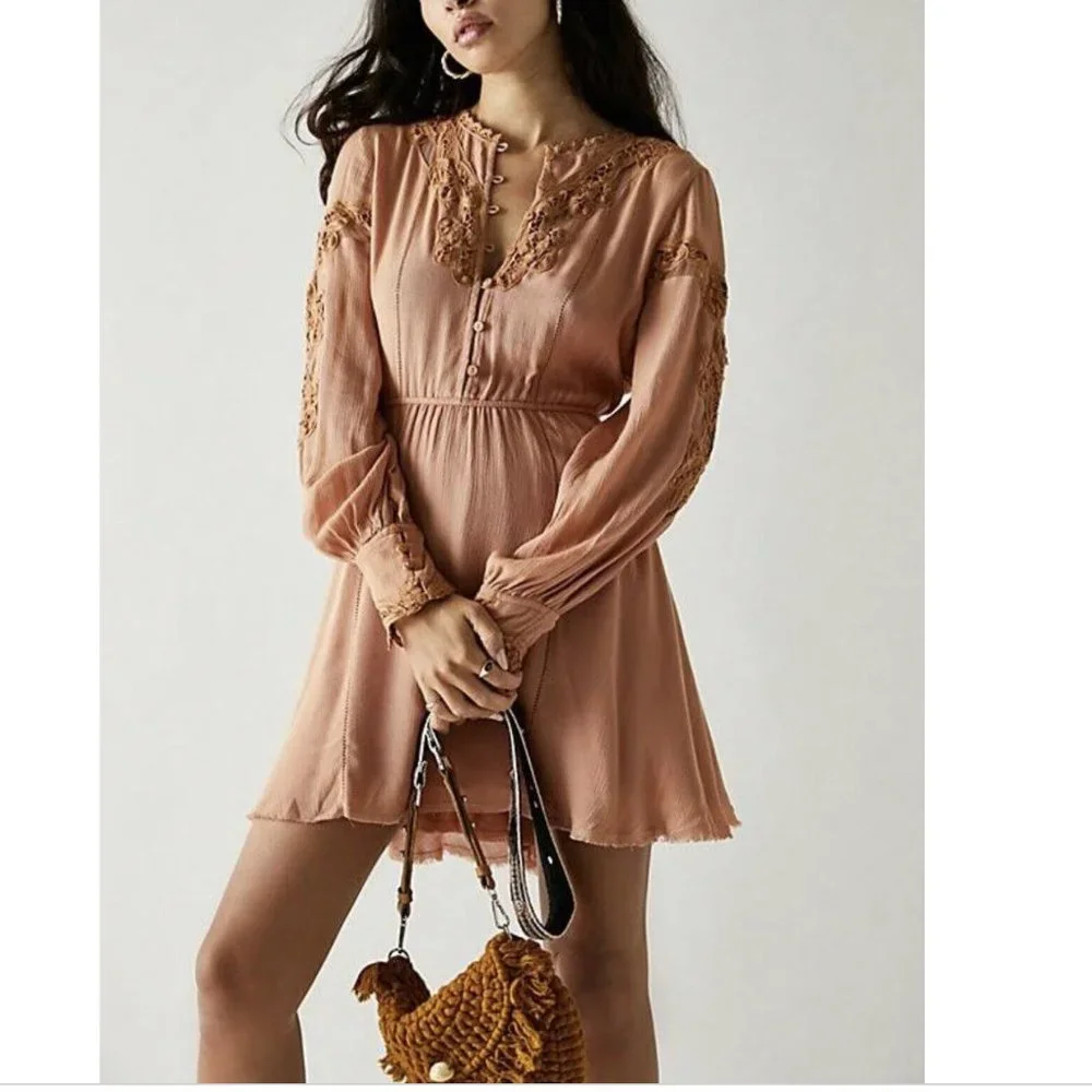 NWOT Free People X FP One Paige Peach Mini Dress Sand/Sable